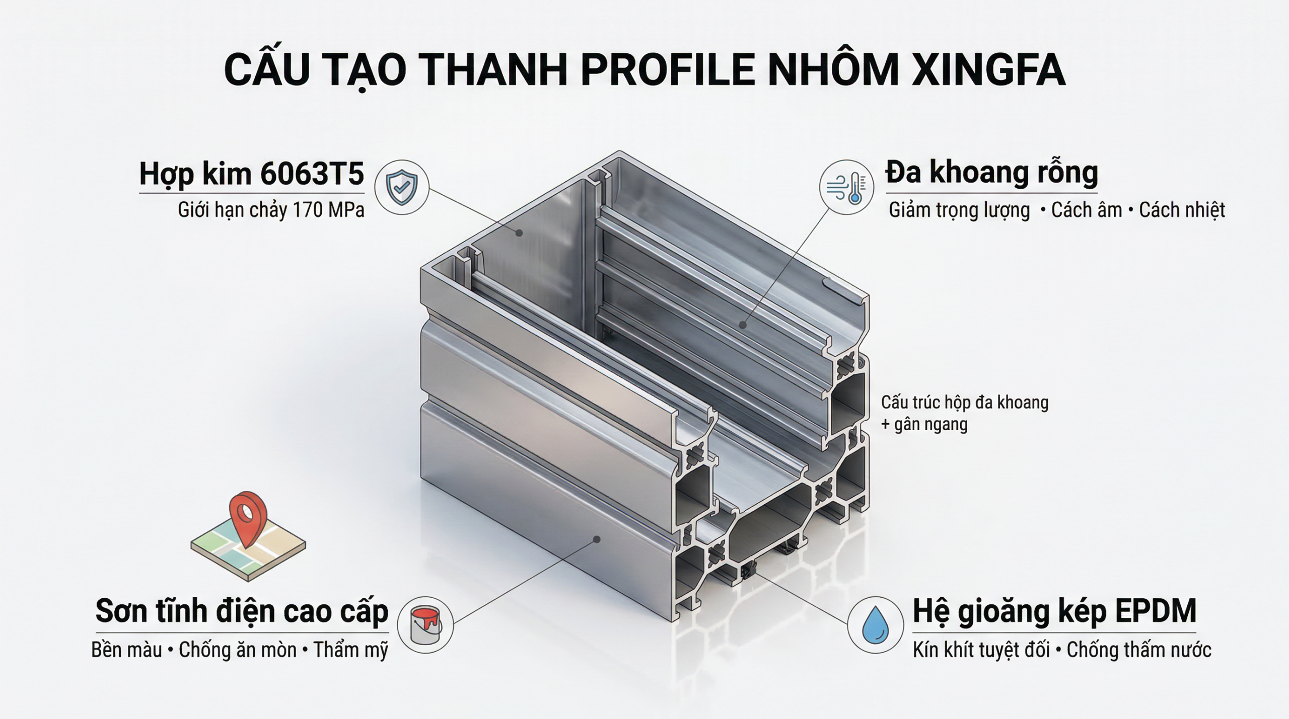 Cấu tạo Thanh profile nhôm Xingfa
